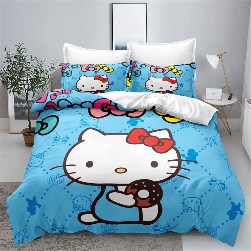 Olá Kitty Conjunto de cama com padrão dos desenhos animados, Quilt Cover, Special Pillow Cover, Princesa, Decoração do Dormitório, Meninas, Bonito