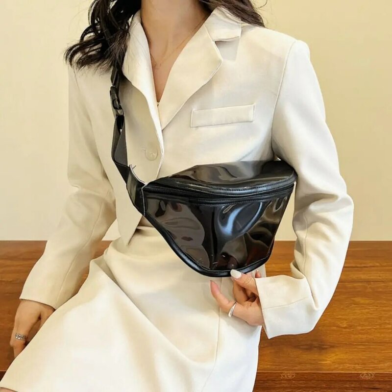 Riñonera transparente de estilo chino con cremallera, bolsa de pecho de Pvc para exteriores, resistente al agua, cinturón de media luna