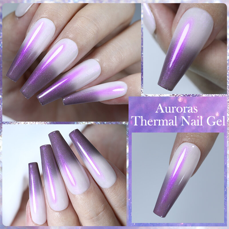 LILYCUTE Color change Auroras Thermal Gel Nail Polish Nude Purple Glitter Sparking Long Lasting Manicure Nails Art Gel vernice
