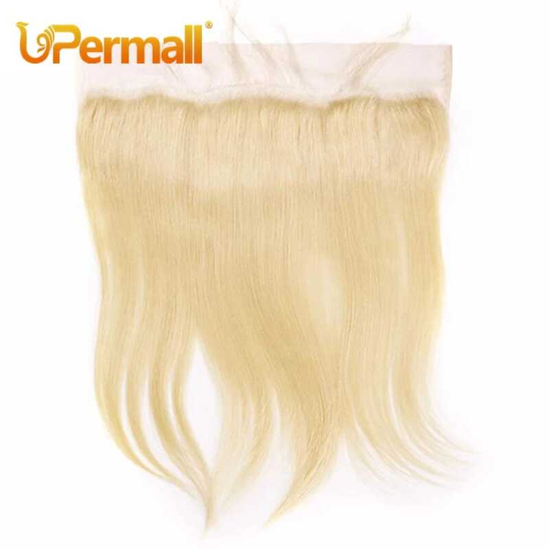Upermall #613 Blonde 13x4 Lace Frontal Straight Pre Plucked Swiss HD Transparent 4x4 5x5 Closure 100% Remy Human Hair On Sale