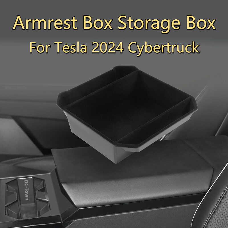 กล่องกล่องเก็บของที่เท้าแขนสำหรับ Tesla 2024 Cyber truck กล่องเก็บกันน้ำ tpe/abs flocking cybertruck อุปกรณ์เสริมรถยนต์