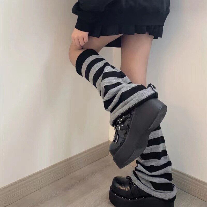 Aquecedores de perna de malha kawaii, estilo japonês, menina, academia escura, meias longas de inverno, harajuku, grunge, bota, perneiras