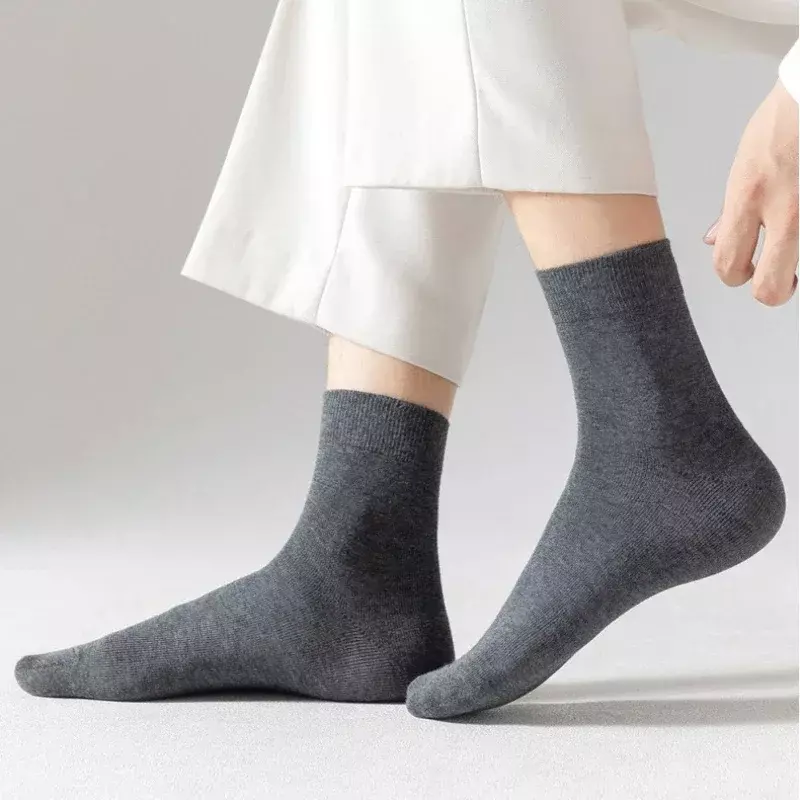 ถุงเท้าผ้าคอตตอนสำหรับผู้ชายถุงเท้าแนวธุรกิจสีเทาดำขาวเทา10คู่/ล็อตระบายอากาศได้ดีสำหรับผู้ชาย