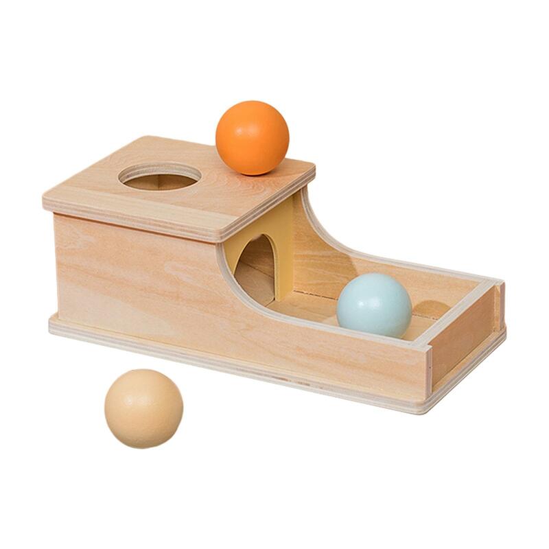 Houten Object Permanence Box Met Lade Drie Ballen Montessori Speelgoed Bal Drop Box Voor 6-12 Maand