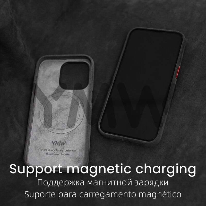 Caso Alcantara magnética para iPhone, capas de telefone camurça, capa de luxo, couro artificial, supercar, 15 Pro Max, 14, 13, 12 Mini