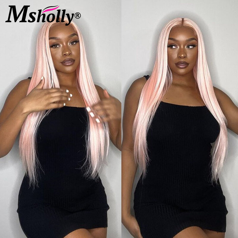 Glueless Pink Straight Wigs Human Hair Preplucked Colored Natural Remy Human Hair Wigs 13x6 HD Lace Front Sale Wigs For Women