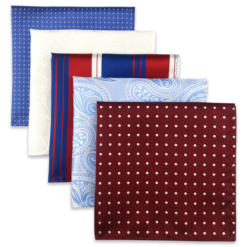 Conjunto de pañuelos de seda cuadrados de bolsillo para hombre, accesorios grandes coloridos, regalo de fiesta, 5 piezas