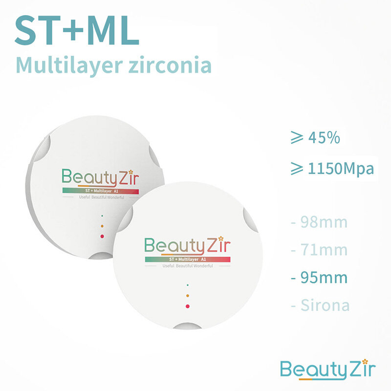 Стоматологический блок циркония ST + ML, многослойный 95 мм, суперпрозрачность-328