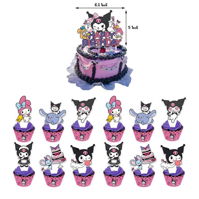 Sanurgente-Décoration de fête d'anniversaire Anime, Drapeaux de gâteau à la enna, Décoration de nervure de gâteau de réunion d'enfant, Plug In Kuromi