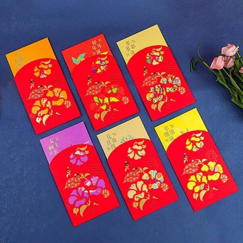 2 buah/set perlengkapan Festival Musim Semi kartu ucapan amplop merah berlubang tas uang keberuntungan perunggu Tahun naga Cina