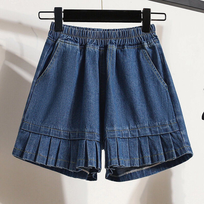 Pantalones cortos vaqueros de cintura alta para mujer, ropa de calle elegante de estilo coreano, informales, sencillos, azules, rectos, de pierna ancha, 9317