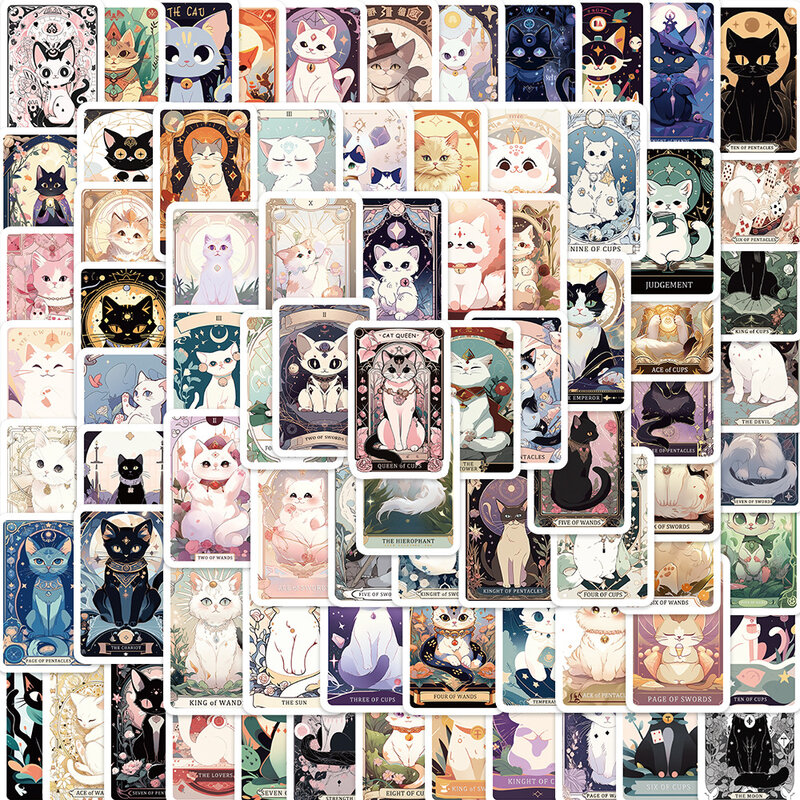 Cute Cartoon Cat Tarot Card Series Adesivos, Graffiti Adesivos, Adequado para Laptop, Capacetes, Decoração Desktop, Brinquedos DIY, 78Pcs