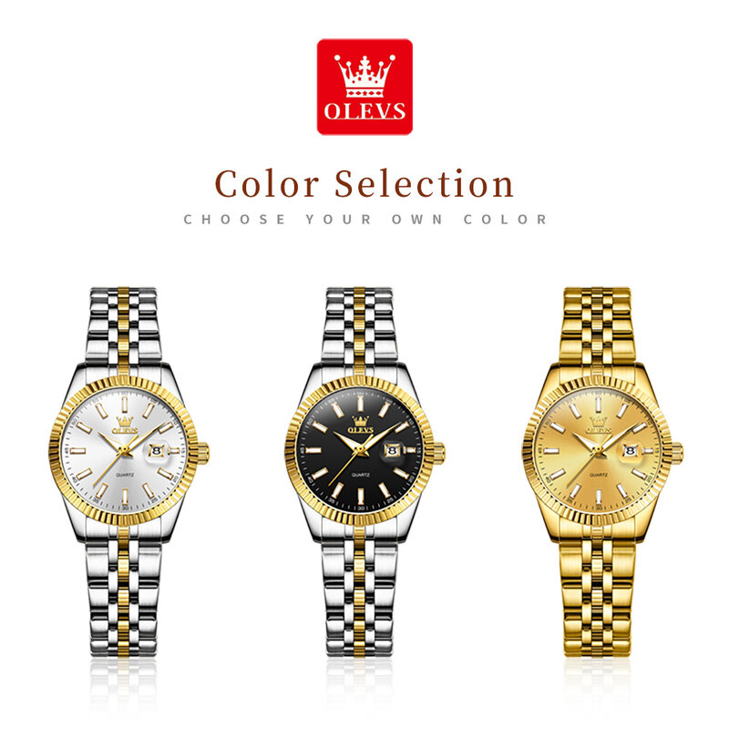 OLEVS Relógio de pulso em aço inoxidável para mulheres, impermeável, data automática, elegante, senhoras, luxo, original, relógio de quartzo, 5593, novo