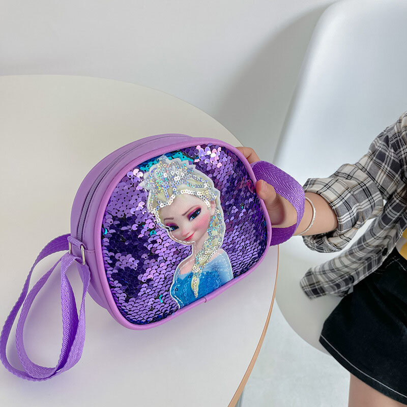 ディズニー-女の子のためのスパンコールとキラキラのハンドバッグ,女の子のための多機能合成皮革バッグ,誕生日プレゼント