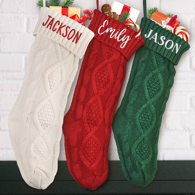 Kaus kaki Natal rajut bordir bersulam tas hadiah perlengkapan dekorasi Natal kaus kaki wol Natal