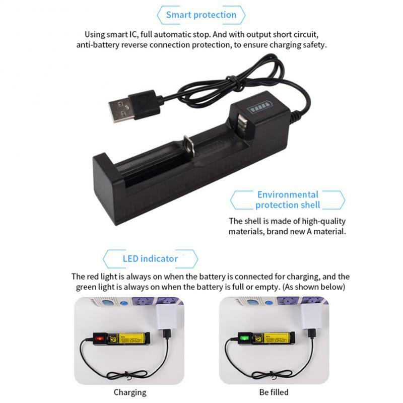 Usb Battery Charger 18650 Universal Smart 1 Slot Charger Lithium Batteries Charging Adapter With Indicator Light Accessory