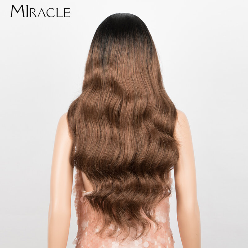 MIRACLE-Perruque Lace Front Synthétique Body Wave pour Femme, Ombre Blonde, Perruque Cosplay, Degré de Chaleur, Faux Cheveux, 26"