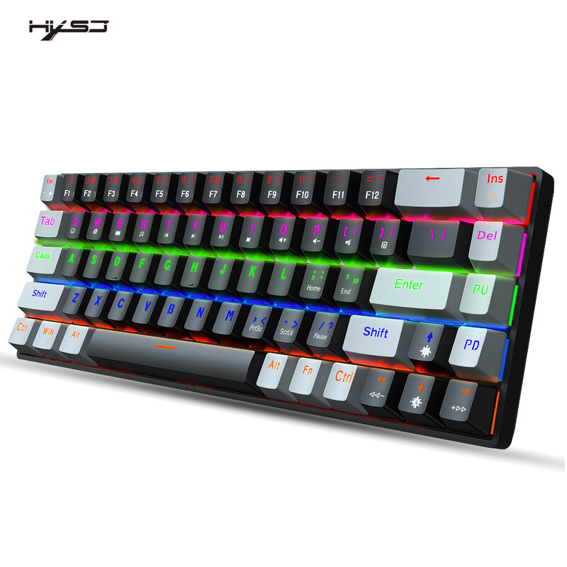 HXSJ V800 Механическая игровая клавиатура, 68-клавишный электронный компьютер с RGB-подсветкой и мини-ноутбук с сертификатом CE