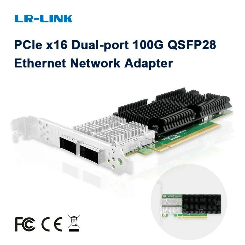 LR-LINK 1014PF 100G Jaringan Kartu Dual-Port QSFP28 NIC Berdasarkan Intel E810-CAM2 Chip PCI Express X16 RDMA Bandingkan untuk E810-CQDA2
