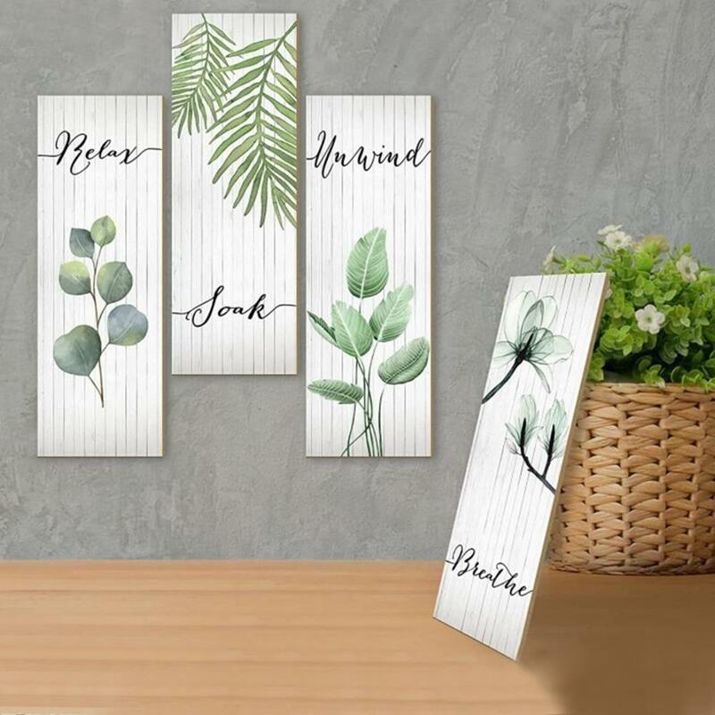 벽 예술 장식 나무 욕실 벽 장식, 후크 식물 인쇄 장식품, 4 개