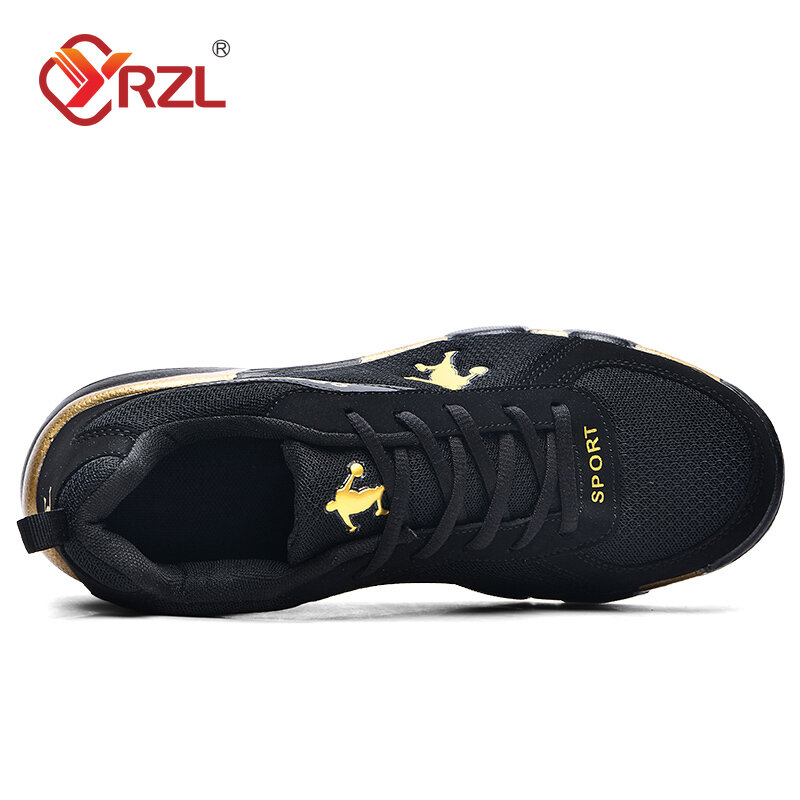 YRZL sepatu olahraga pria, sneaker jala ringan bantalan udara, bertali untuk lelaki