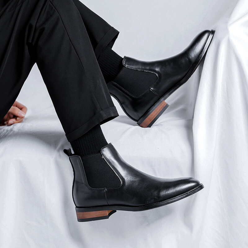 Men's Chelsea Boot Pointy Toe Formal Shoes Men's Conference Business Shoes British Style Suit Shoes Simple Ankle Boots