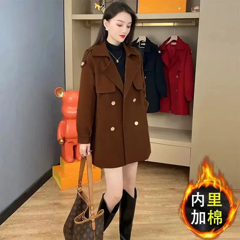 Clip Cotton Thickened Woolen Coat Female 2023 Autumn Winter New Loose Thin Fashion Temperament in the Long Senior Trench Coat X4