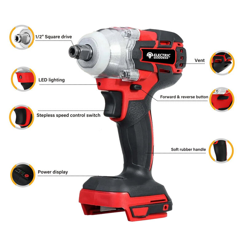 DTW600 Brushless Impact Wrench 520N. M High Torque 1/2 and 1/4 Inch Power Tools for 3 Types of Heads for Makita 18V Battery