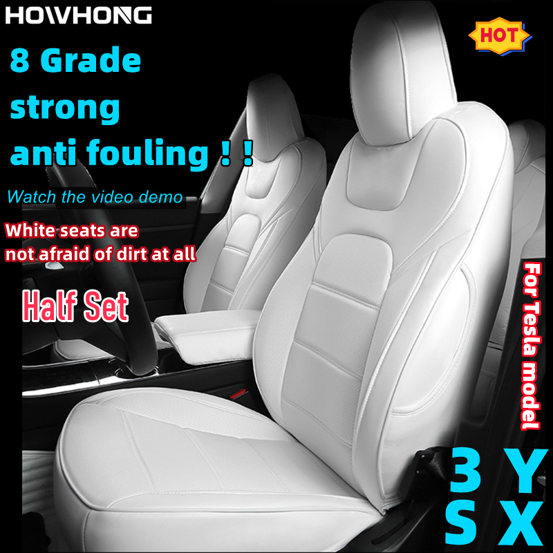 Half Set 8 Grade Anti Fouling Nappa Leather Seat Cover For Tesla Model 3 Y X S  White Solvent Free Car Interior Accessories