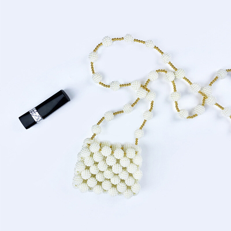 Mini sac à bandoulière perlé fait main pour femme, sac à main, perle acrylique, fête de mariage, rouge à lèvres, simple, mode, petit, été