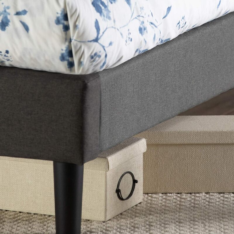 ZINUS Shalini-Marco de cama con plataforma tapizada, base de colchón, soporte de tira de madera, fácil de montar, gris oscuro, Queen