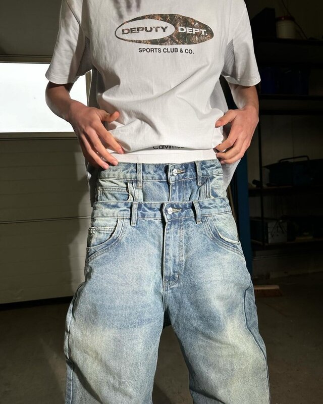 Jeans a vita alta lavati High Street moda europea e americana da uomo Y2k Harajuku pantaloni a gamba larga dritti oversize retrò da donna