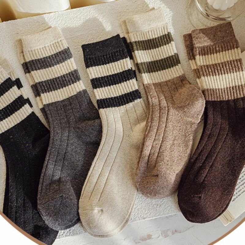 Осенние простые шерстяные повседневные носки в полоску в стиле Харадзюку средней длины носки в Корейском стиле чулочно-носочные изделия в стиле колледжа шерстяные носки для девочек