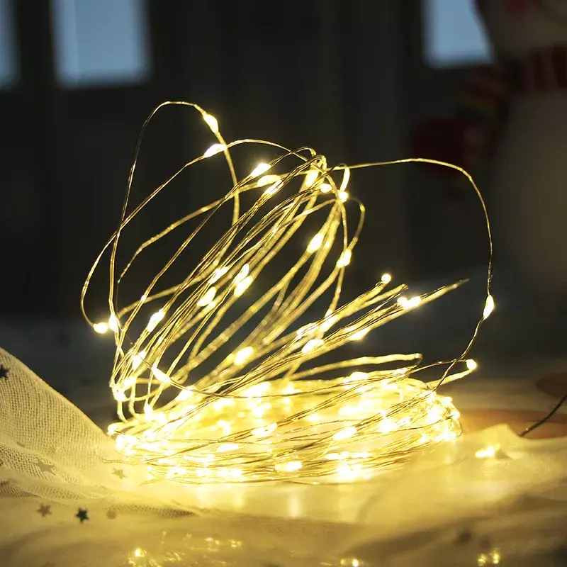 Luz de hadas impermeable CR2032 con batería, Mini luz LED de Navidad, cadena de alambre de cobre, luz para boda, Navidad, guirnalda, fiesta