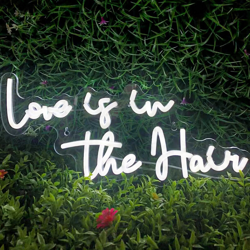 Love Is In The Hair letrero de neón LED para decoración de habitación, luces de letras para barbería, dormitorio, fiesta de boda, lámpara de pared de arte colgante USB