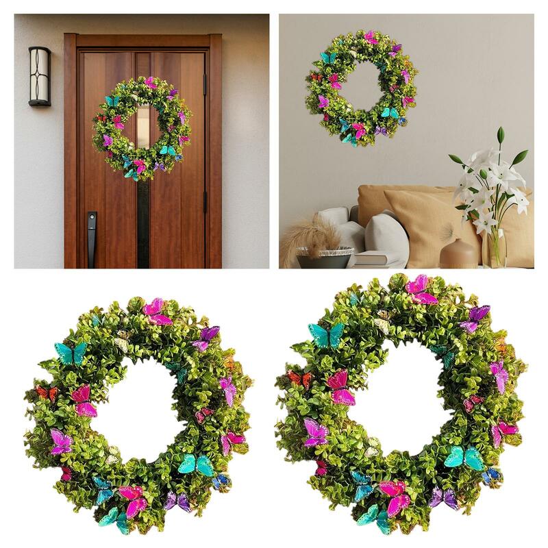 Frontowe drzwi wieniec z wiosennych kwiatów Ornament wieniec do powieszenia z fałszywymi motylami sztuczny wiosenny i letni wieniec do dekoracji
