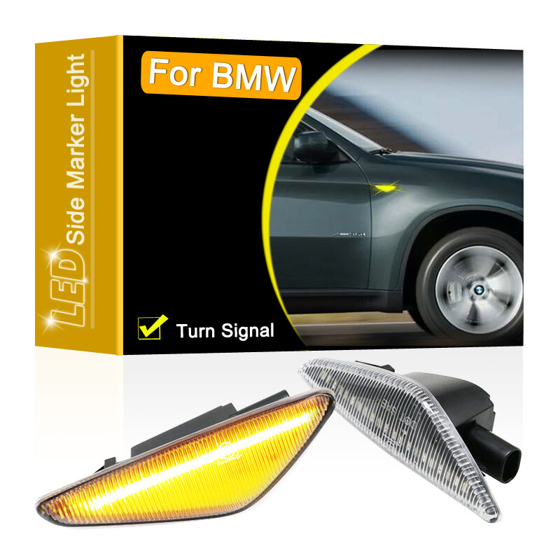 Conjunto de lámpara LED de señalización lateral, luz intermitente de señal de giro con lente transparente de 12V para BMW X3 2009-2017 X5 2006-2013 X6 2007-2014