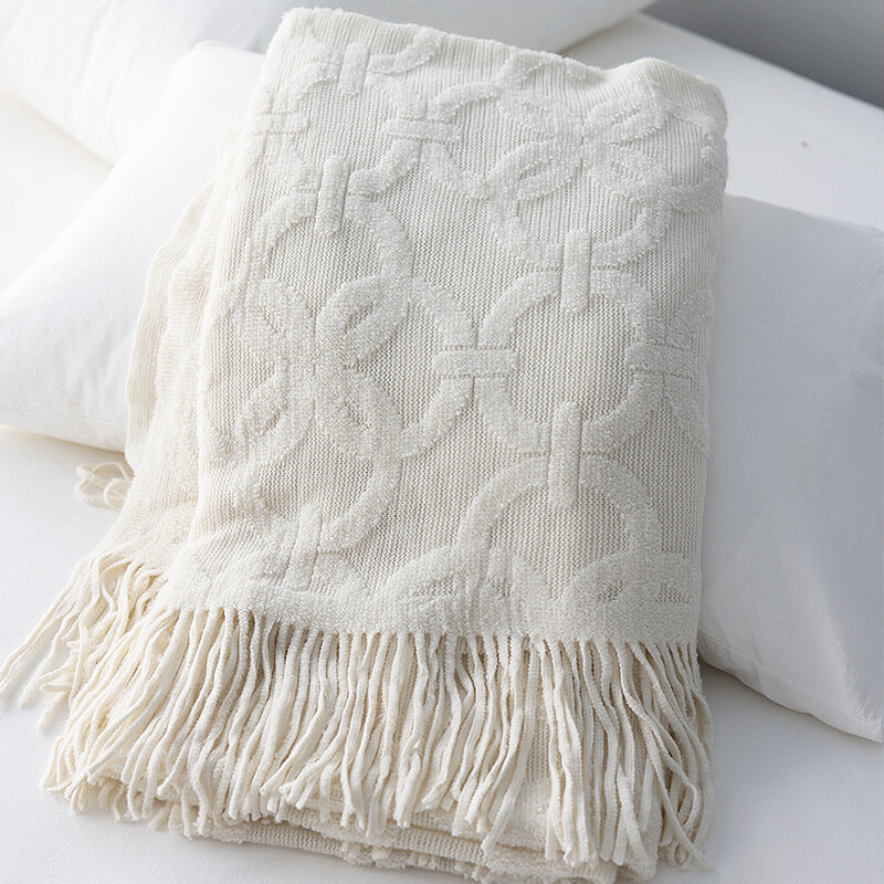 ผ้าห่มถักนิตติ้งผ้าห่มขนหนามีพู่สำหรับโซฟาโซฟาที่นอนแบบนอร์ดิกผ้าห่มบนเตียงนุ่มสบายตกแต่ง240*127ซม.