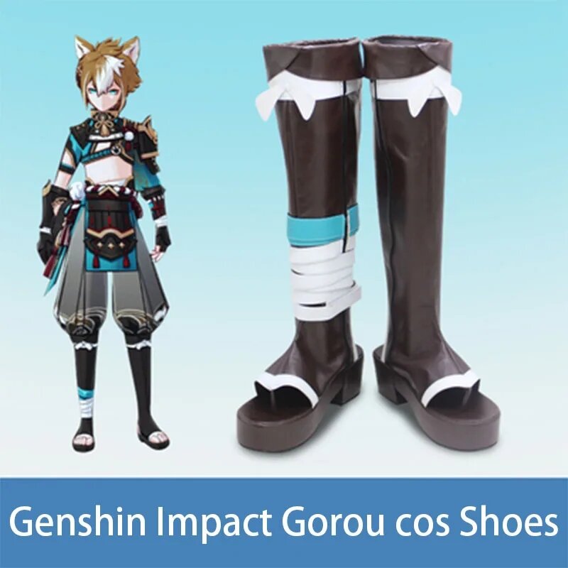 أحذية Gorou تأثيري للنساء ، تأثير Genshin ، الدعائم ، اكسسوارات حفلة الهالوين ، التخصيص ، رخيصة ، لعبة