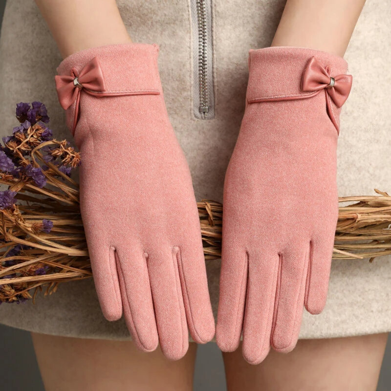 Women Touch Screen Gloves Fashion Mittens Autumn Winter Warm Thin Cashmere Solid Cycling Drive Suede Fabric Elegant Windproof