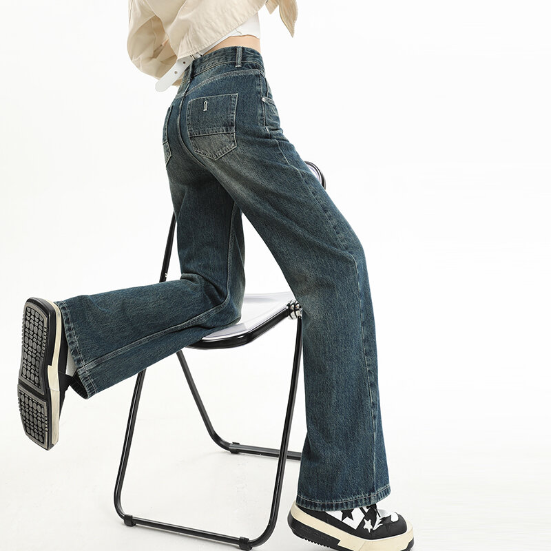 Hoge Taille Gewassen Y 2K Stijl Dames Jeans Rechte Buis 2023 Nieuwe Herfst/Winter Amerikaanse Retro Mode Denim Broek