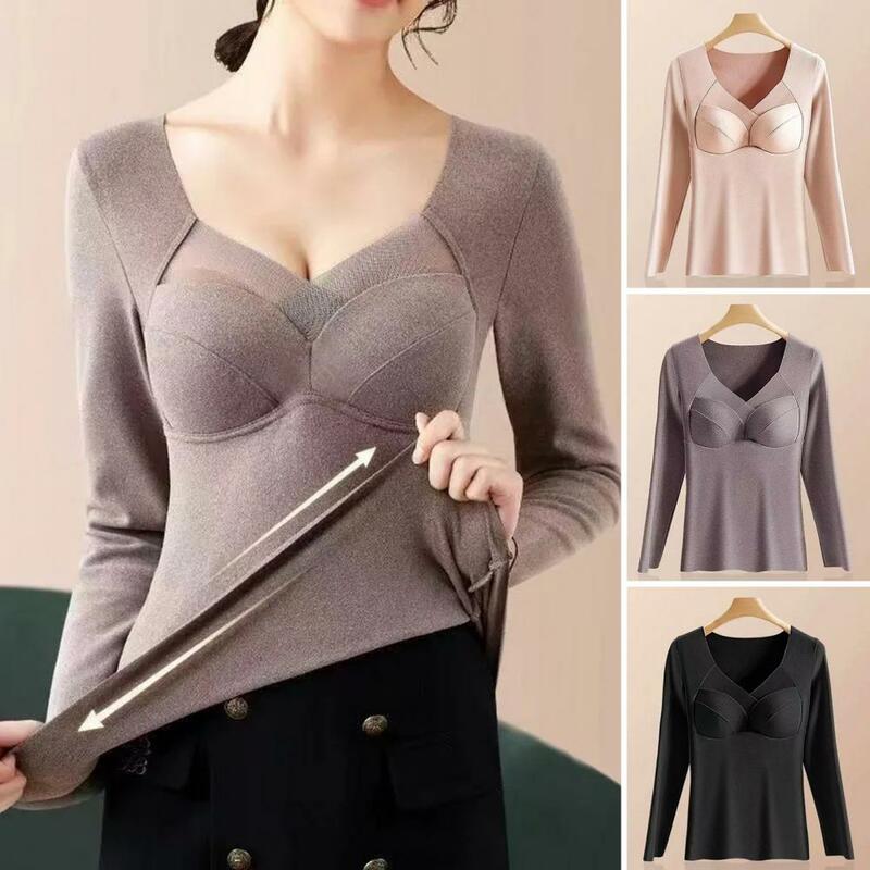 Blus wanita, baju Wanita leher V musim dingin nyaman Pullover empuk tebal mewah, atasan hangat dengan teknologi penguncian panas