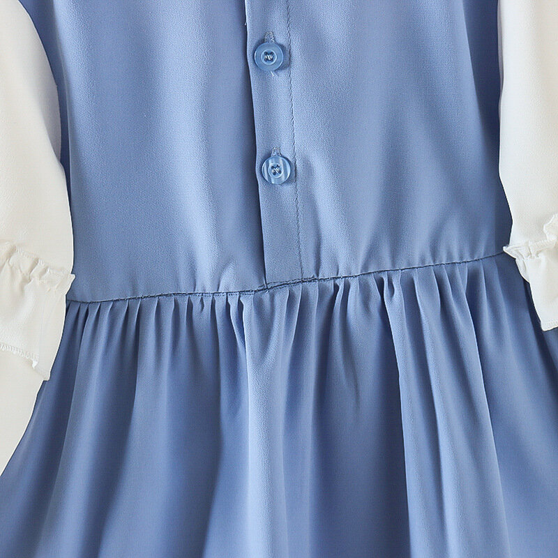ربيع الخريف طفل فستان بناتي الأزرق القوس مطوي Dresss طفلة ألف خط تنورة فستان الأميرة للفتيات الأعمار 1 إلى 4