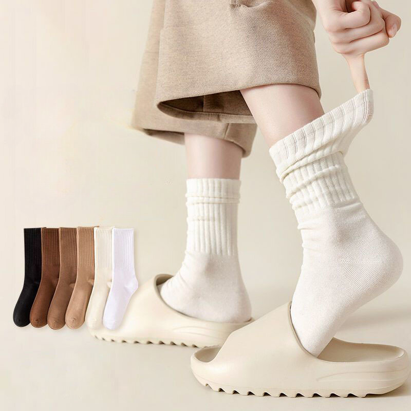 Kaus kaki wanita lembut, kaus kaki longgar panjang, lembut, warna Solid, Mode Musim Semi dan Gugur, 1 pasang