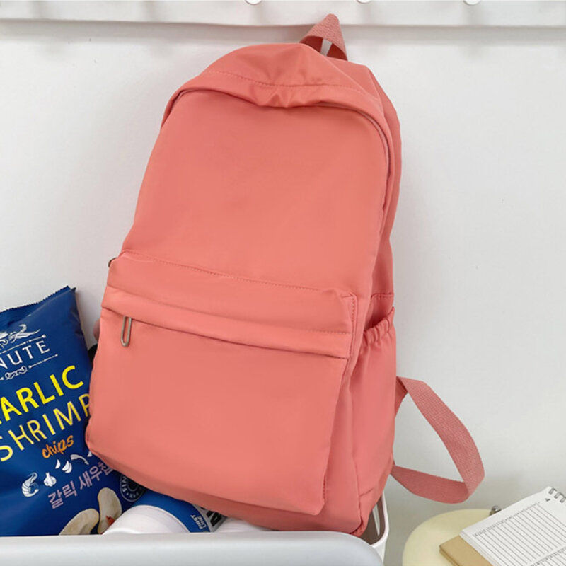 Ins 패션 학생 캐주얼 대용량 책가방, 지퍼 단색 방수 배낭, 십대 소녀 책 문구 가방