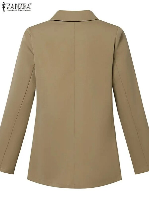 ZANZEA Women Long Sleeve Coats Fashion Solid Blazer Office Lady Lapel Collar Suit Jacket 2023 Autumn Buttons Waisted Outerwears