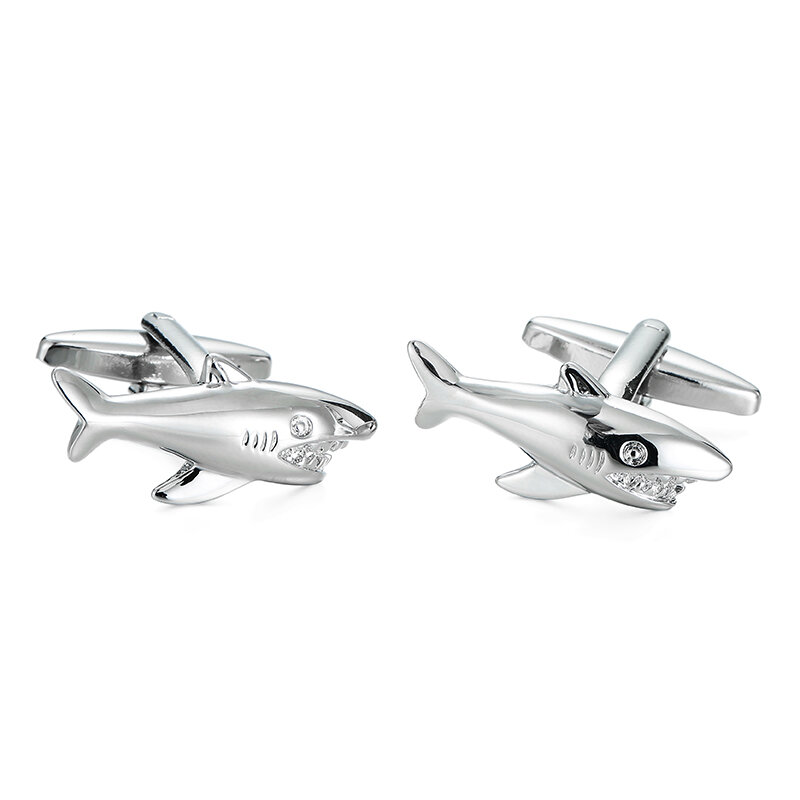 High quality men's French shirt cufflinks Silvery Shark Design button accessories gifts 154