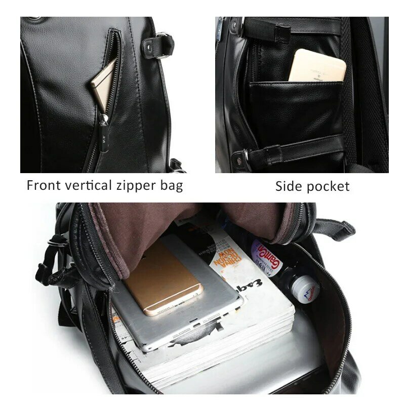 Large Capacity Leather Men's Backpack Korean Style School Bag For Boys Waterproof Male Laptop Bag Man Travel Backpack
