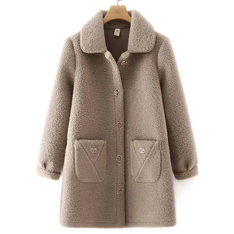 Новая зимняя одежда для матери высококачественное кашемировое меховое пальто для женщин среднего возраста шерстяное интегрированное кашемировое пальто из искусственного меха 5XL