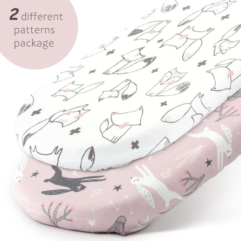 2Pcs Cartoon Print Fitted Bassinet Sheet Mattress Covers Elastic Removable Cover